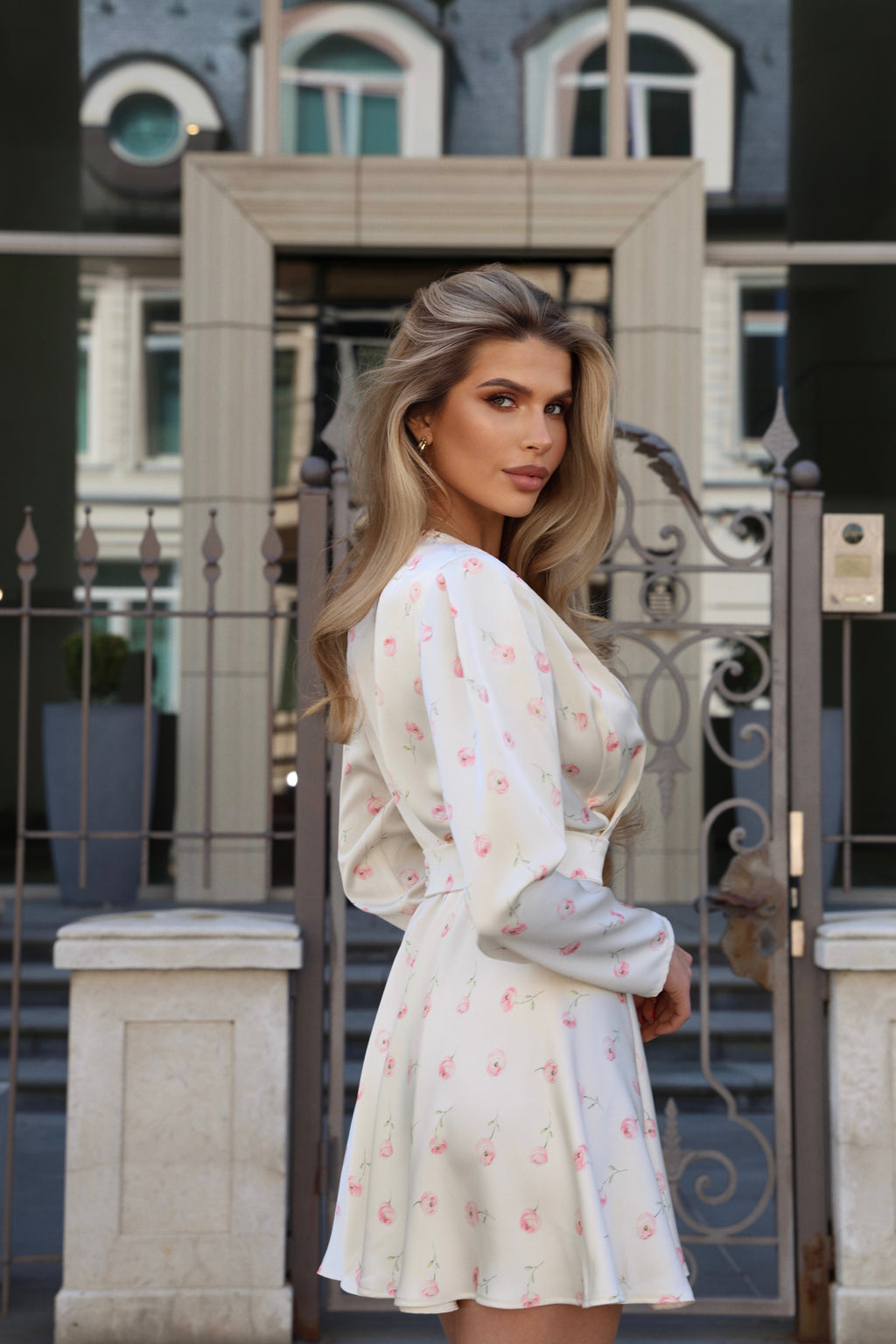 Satin Floral Mini Dress